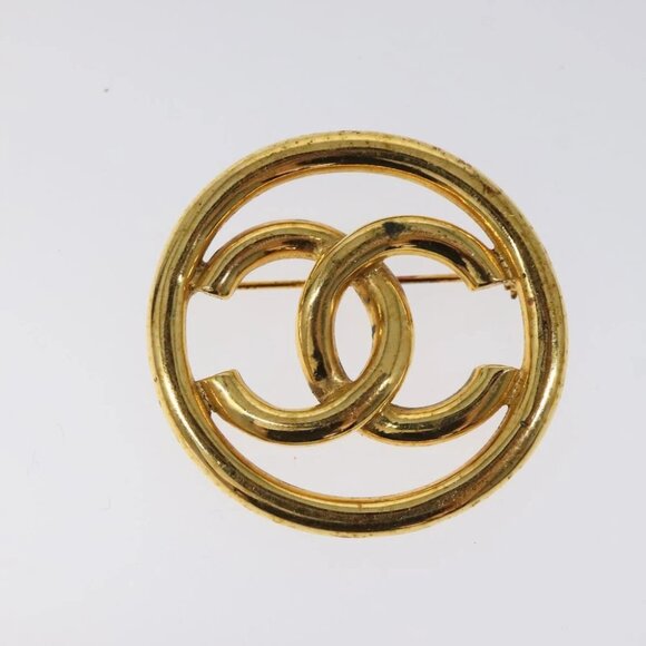 CHANEL Brooch metal Gold Tone CC Auth - Picture 1 of 8